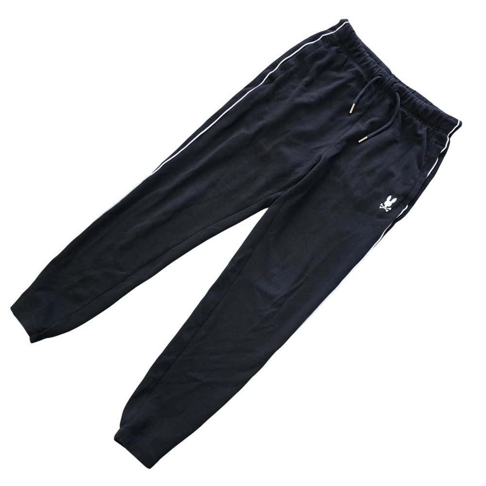 Psycho Bunny Mens Black Modal Cotton Tapered Jogger Sweatpants XS Side Piping